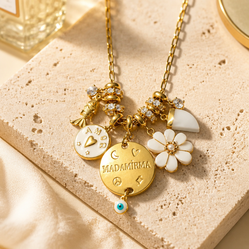 MADAMIRMA - SAUTOIR CHARMS DORÉS - FLEUR HOWLITE