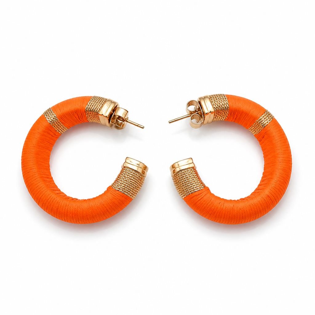GAS BIJOUX - BOUCLES D'OREILLES CREOLES DORÉES ABALONE EMBALLÉE - ORANGE FLUO
