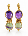 GAS BIJOUX - BOUCLES D'OREILLES SIRENA 2.0 MÉTAL DORÉ - AMÉTHYSTE ET QUARTZ VERT