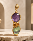 GAS BIJOUX - BOUCLES D'OREILLES SIRENA 2.0 MÉTAL DORÉ - AMÉTHYSTE ET QUARTZ VERT
