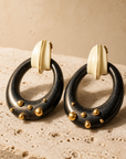 GAS BIJOUX - BOUCLES D'OREILLES BOA - MÉTAL DORÉ - BOIS NOIR ET ACÉTATE BEIGE