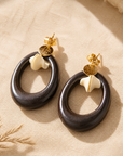 GAS BIJOUX - BOUCLES D'OREILLES BOA - MÉTAL DORÉ - BOIS NOIR ET ACÉTATE BEIGE