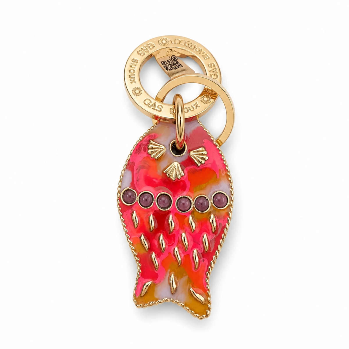 GAS BIJOUX - PORTE CLES NEMO - EMAIL ROSE FLUO ET PERLES MAUVE