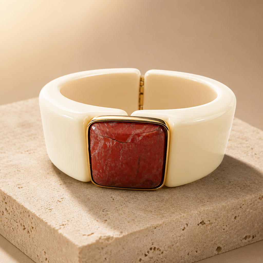 GAS BIJOUX - BRACELET ARTY IVOIRE - PIERRE JASPE ROUGE