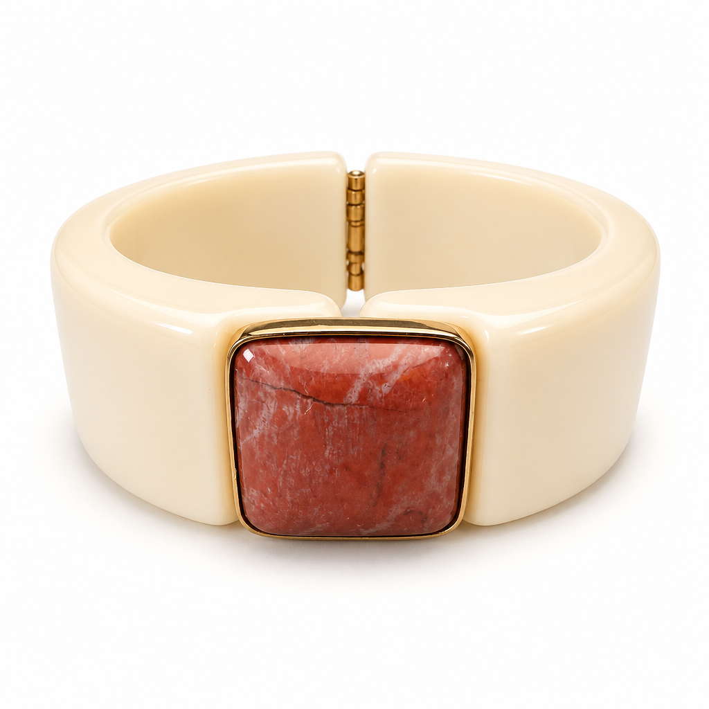GAS BIJOUX - BRACELET ARTY IVOIRE - PIERRE JASPE ROUGE