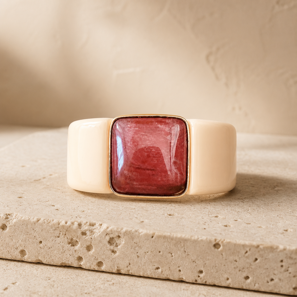 GAS BIJOUX - BRACELET ARTY IVOIRE - PIERRE JASPE ROUGE