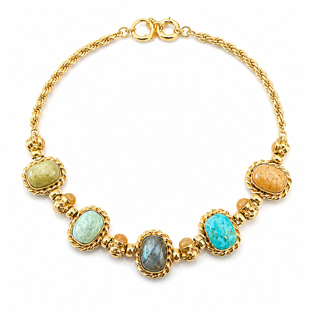 GAS BIJOUX - COLLIER AMARANTE CABOCHONS MULTICOLORE - PIERRES NATURELLES
