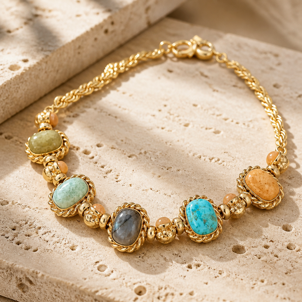 GAS BIJOUX - COLLIER AMARANTE CABOCHONS MULTICOLORE - PIERRES NATURELLES