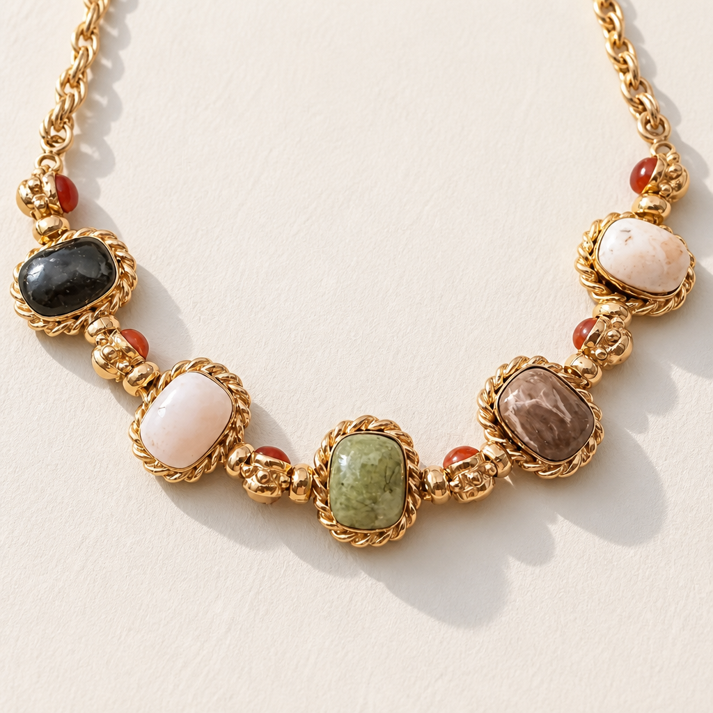 GAS BIJOUX - COLLIER AMARANTE CABOCHONS MULTICOLORE - PIERRES NATURELLES