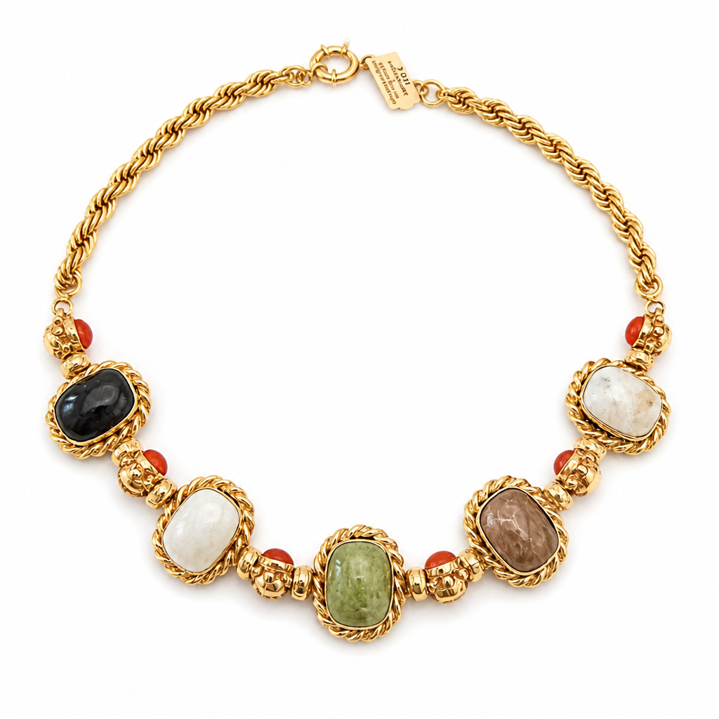 GAS BIJOUX - COLLIER AMARANTE CABOCHONS MULTICOLORE - PIERRES NATURELLES