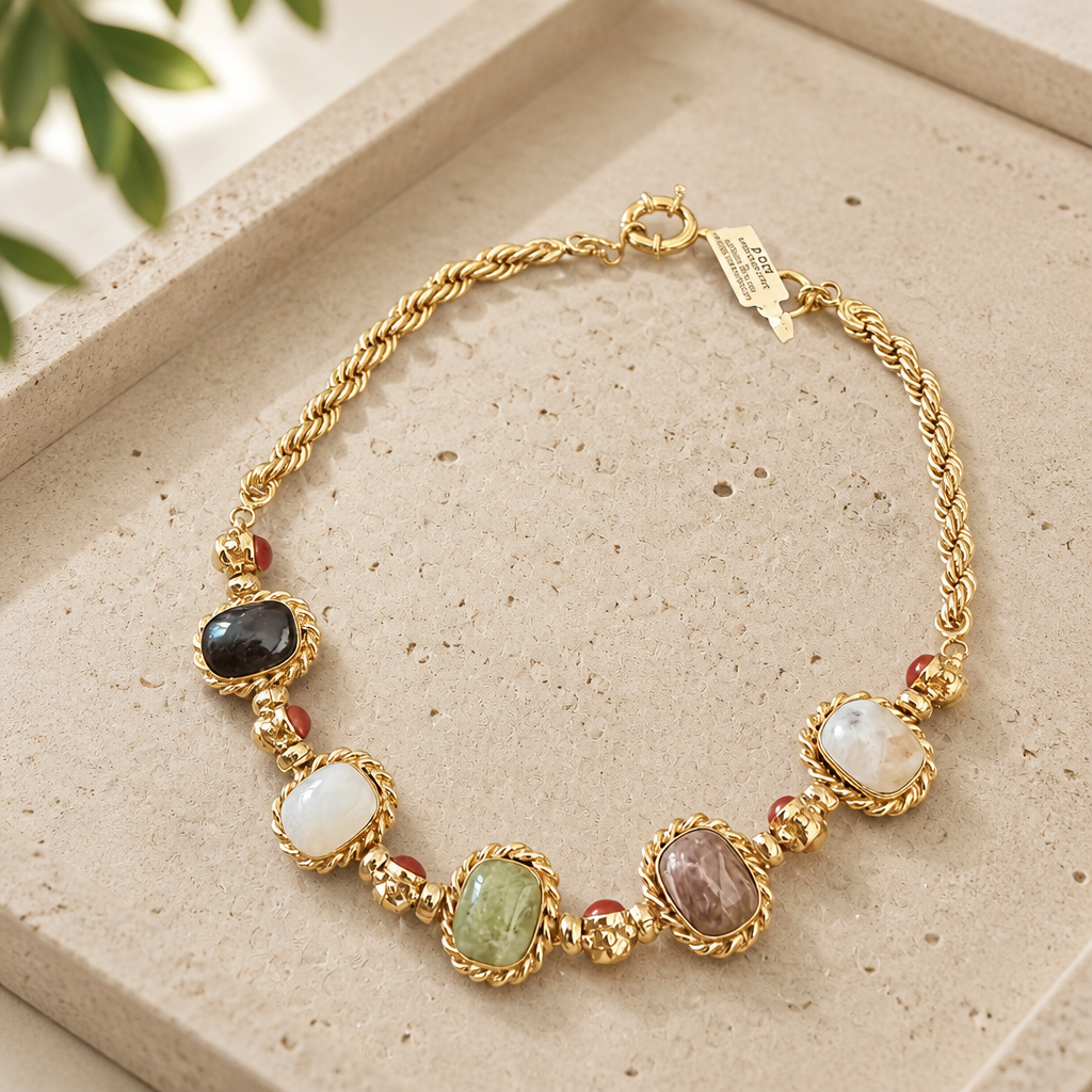 GAS BIJOUX - COLLIER AMARANTE CABOCHONS MULTICOLORE - PIERRES NATURELLES