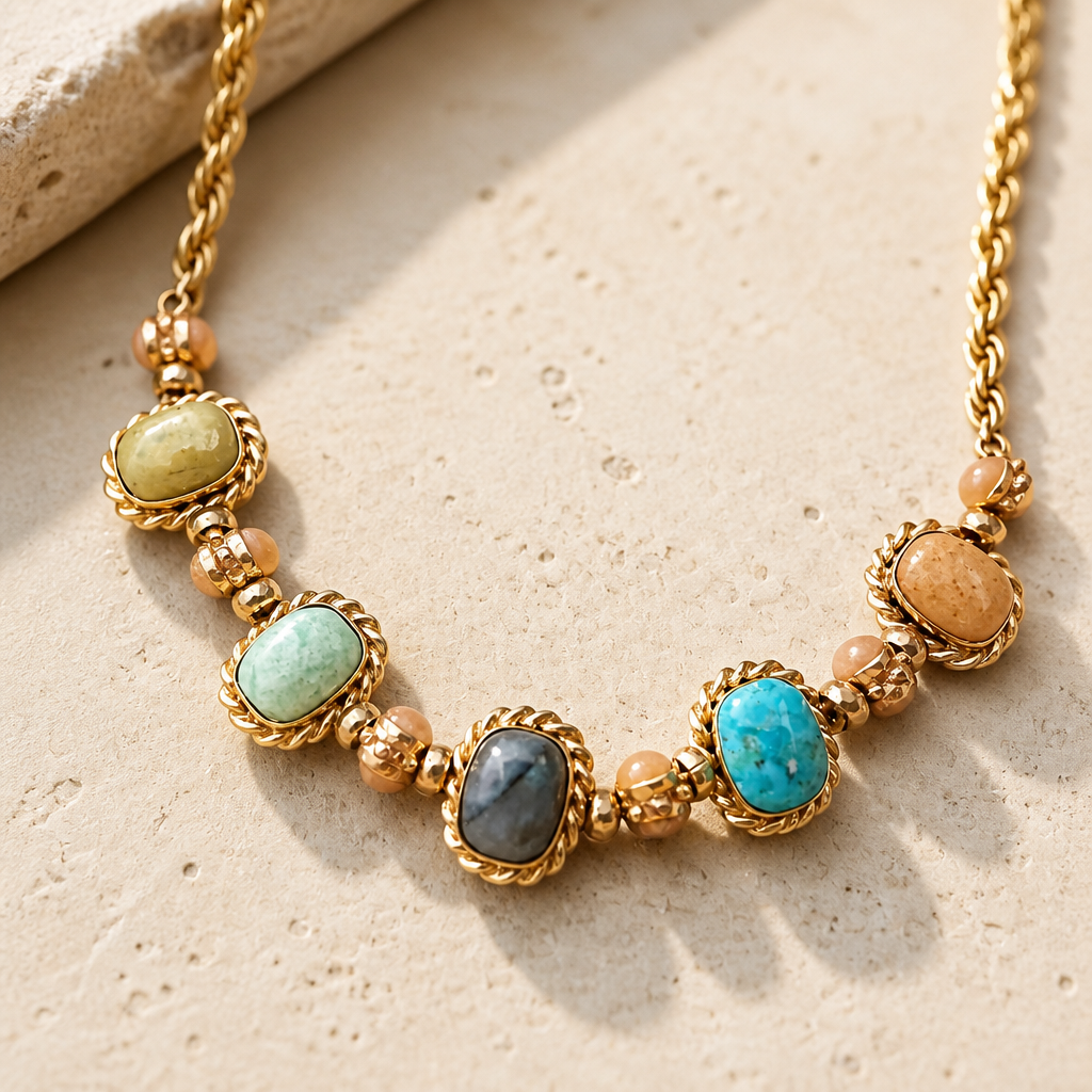 GAS BIJOUX - COLLIER AMARANTE CABOCHONS MULTICOLORE - PIERRES NATURELLES