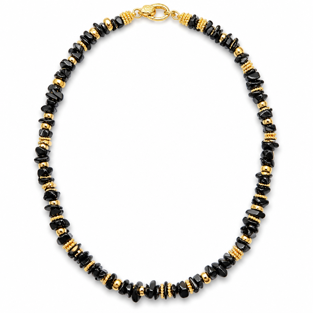 GAS BIJOUX - COLLIER ALOHA PETIT MODÈLE MÉTAL DORÉ - ONYX NOIR