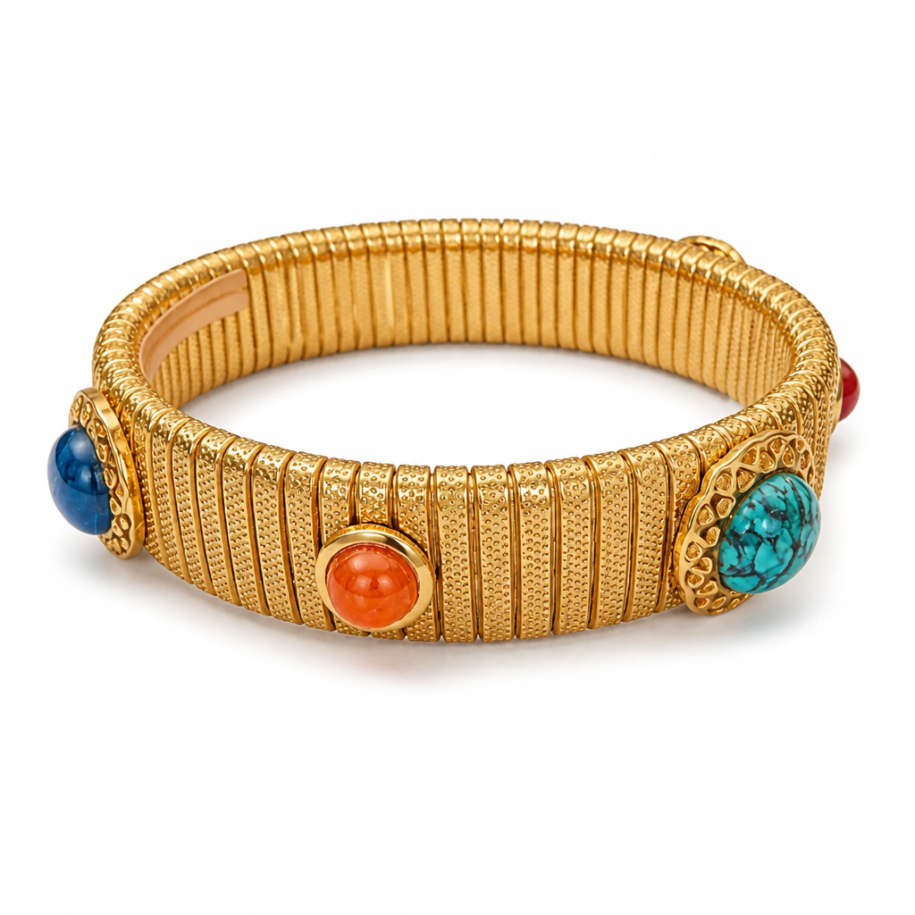GAS BIJOUX - BRACELET STRADA MOYEN MODELE DORÉ - CORNALINE ET TURQUOISE AFRICAINE