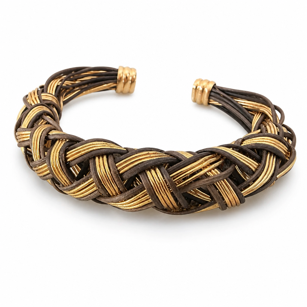 GAS BIJOUX - BRACELET JONC FILEO DORÉ ET CUIR CHOCOLAT - AJUSTABLE