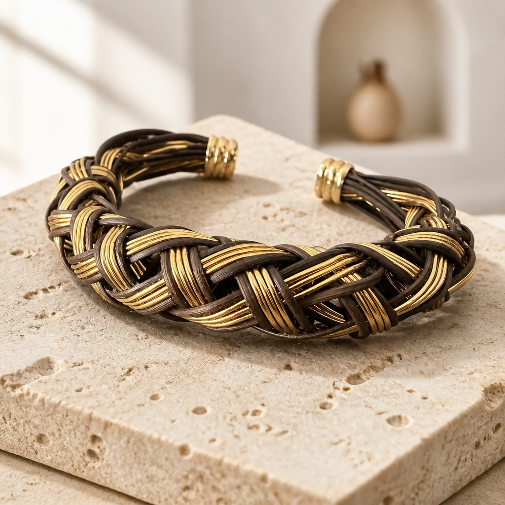 GAS BIJOUX - BRACELET JONC FILEO DORÉ ET CUIR CHOCOLAT - AJUSTABLE