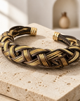 GAS BIJOUX - BRACELET JONC FILEO DORÉ ET CUIR CHOCOLAT - AJUSTABLE