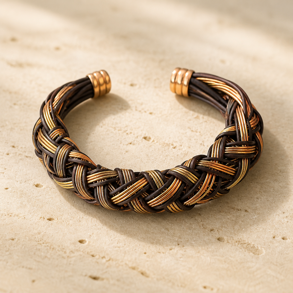 GAS BIJOUX - BRACELET JONC FILEO DORÉ ET CUIR CHOCOLAT - AJUSTABLE