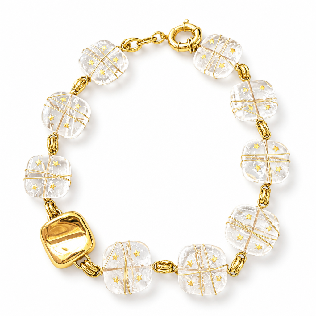 GAS BIJOUX - COLLIER RAINBOW SQUARE - CRISTAL DE ROCHE AVEC ÉTOILES DORÉES