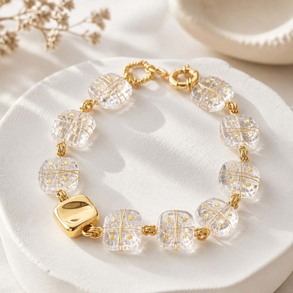 GAS BIJOUX - COLLIER RAINBOW SQUARE - CRISTAL DE ROCHE AVEC ÉTOILES DORÉES