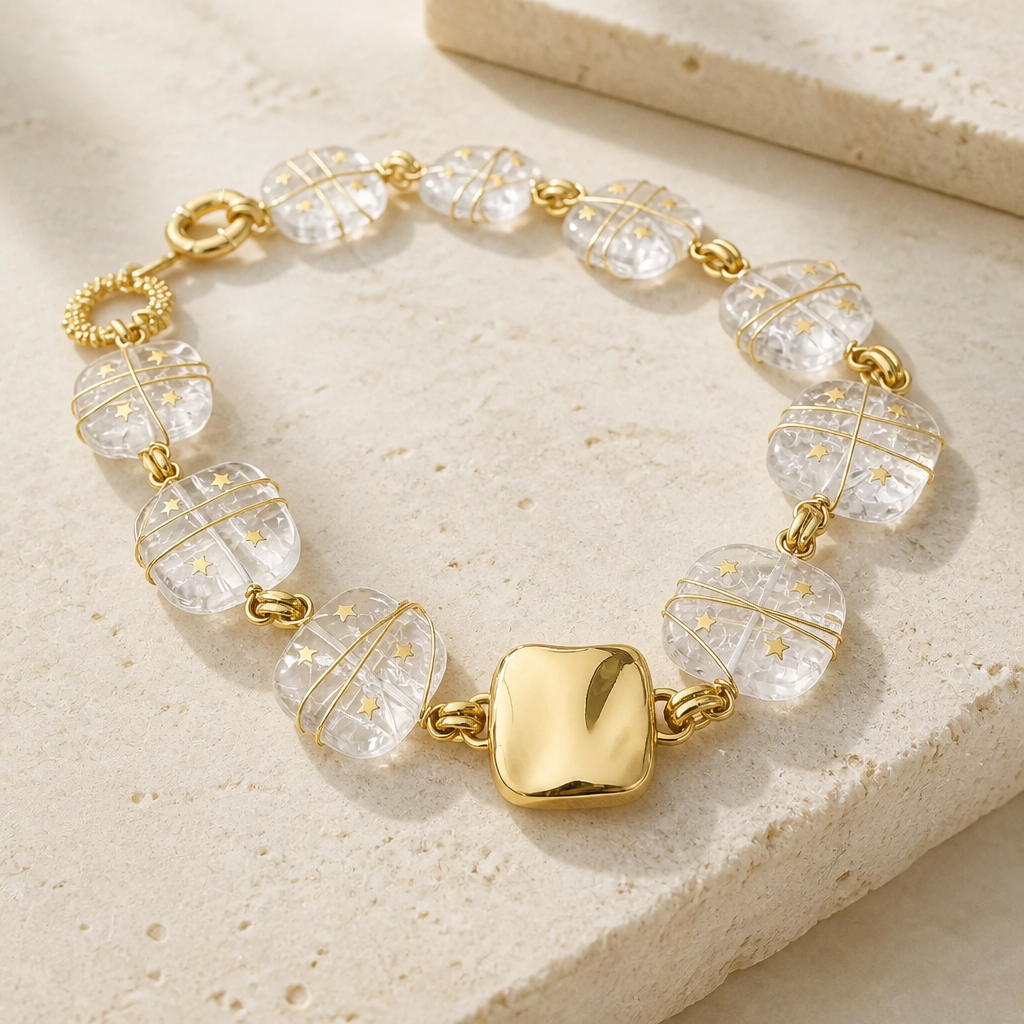 GAS BIJOUX - COLLIER RAINBOW SQUARE - CRISTAL DE ROCHE AVEC ÉTOILES DORÉES