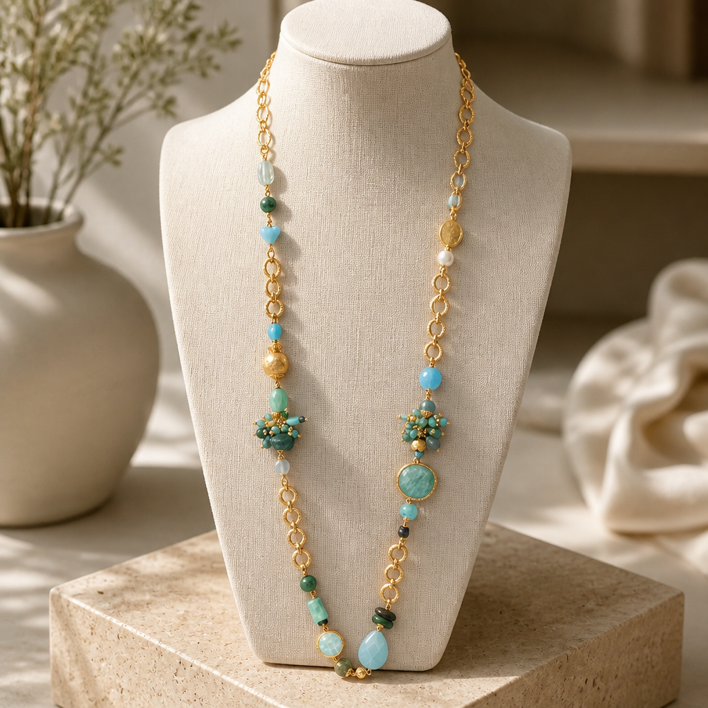 GAS BIJOUX - SAUTOIR VICTORIEN - Turquoise, Malachite, Aventurine