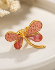 GAS BIJOUX - BAGUE LIBELLULA DORÉE - RHONODITE ET QUARTZ ROSE  - AJUSTABLE