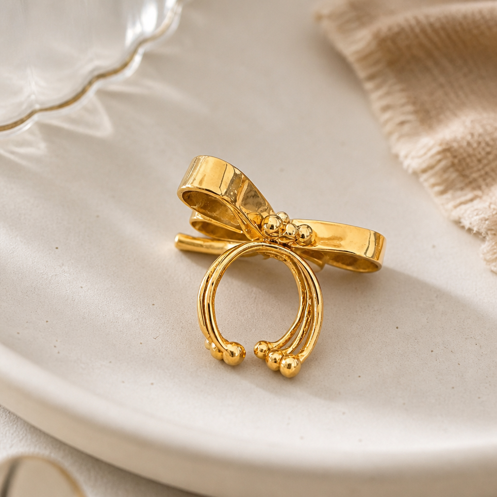 GAS BIJOUX - BAGUE LIBELLULA DORÉE - RHONODITE ET QUARTZ ROSE  - AJUSTABLE