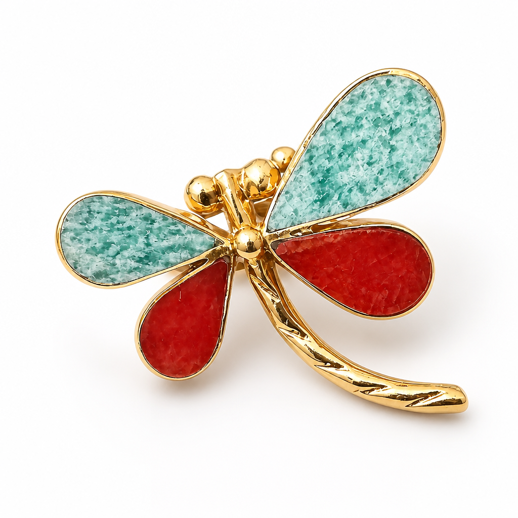 GAS BIJOUX - BAGUE LIBELLULA DORÉE - TURQUOISE ET JASPE - AJUSTABLE