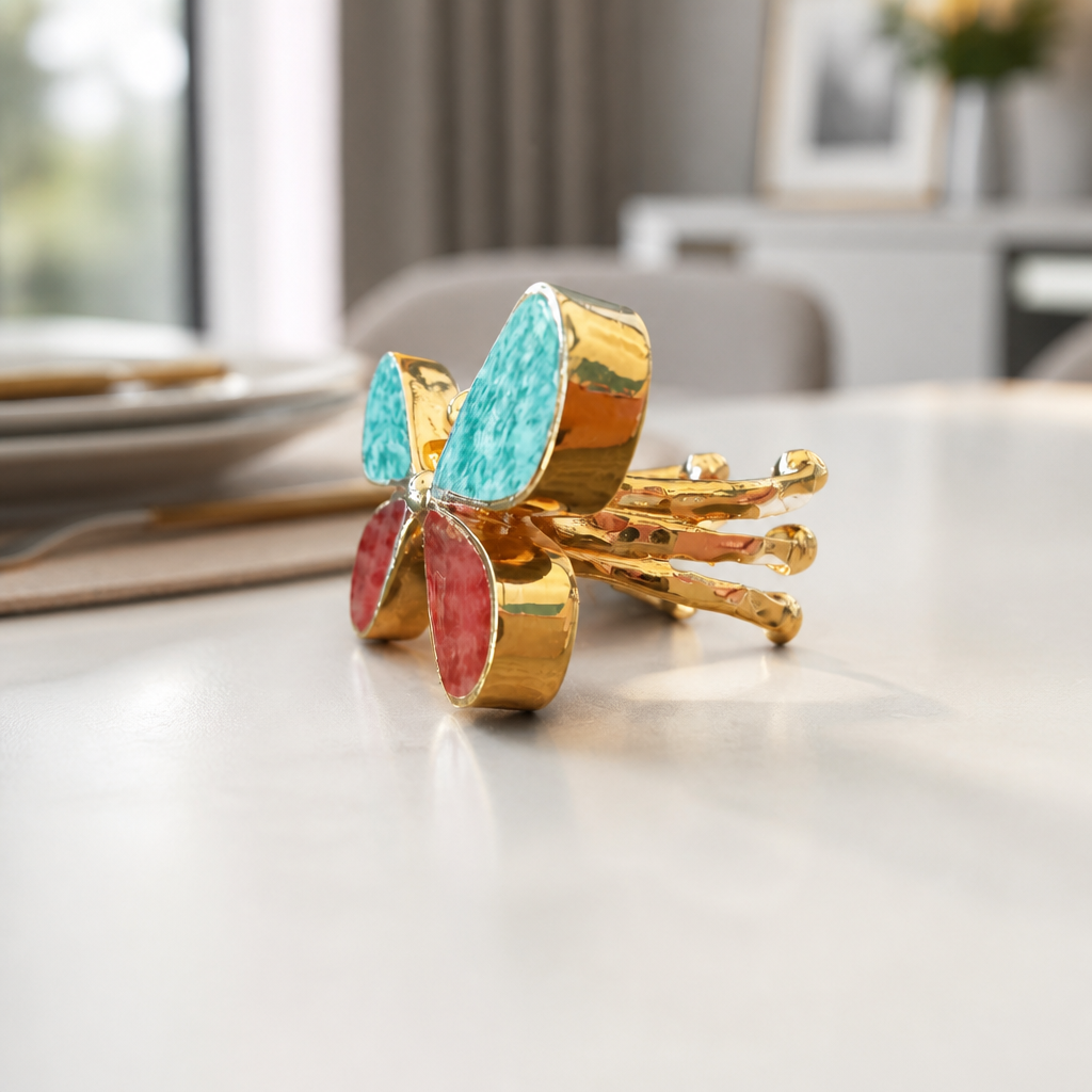 GAS BIJOUX - BAGUE LIBELLULA DORÉE - TURQUOISE ET JASPE - AJUSTABLE