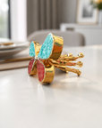 GAS BIJOUX - BAGUE LIBELLULA DORÉE - TURQUOISE ET JASPE - AJUSTABLE