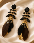 GAS BIJOUX - BOUCLES D'OREILLES CABARET METAL DORÉ - PLUMES NOIRE ET MARRON
