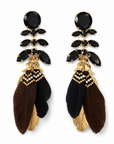 GAS BIJOUX - BOUCLES D'OREILLES CABARET METAL DORÉ - PLUMES NOIRE ET MARRON