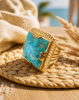 GAS BIJOUX - BAGUE CHEVALIERE ARTY DORÉE- TURQUOISE - TAILLE M