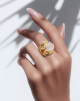 GAS BIJOUX - BAGUE SIMONE DOREE - QUARTZ ROSE ET CORNALINE - TAILLE S
