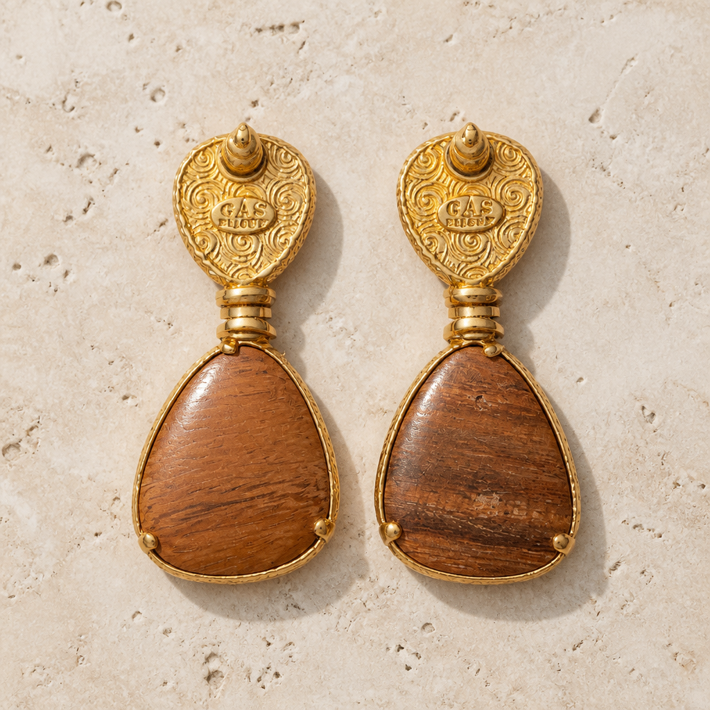GAS BIJOUX - BOUCLES D'OREILLES SILIA ALYA DORÉES - BOIS - NACRE ET SERPENT