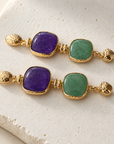 GAS BIJOUX - BOUCLES D'OREILLES SILENE PETITS MODELES DORÉES - AMAZONITE ET AMÉTHYSTE