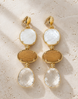GAS BIJOUX - BOUCLES D'OREILLES SILENE 3 RANGS GRAND MODELE - NACRE BLANCHE, BOIS ET QUARTZ