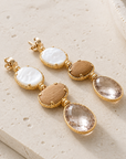 GAS BIJOUX - BOUCLES D'OREILLES SILENE 3 RANGS GRAND MODELE - NACRE BLANCHE, BOIS ET QUARTZ