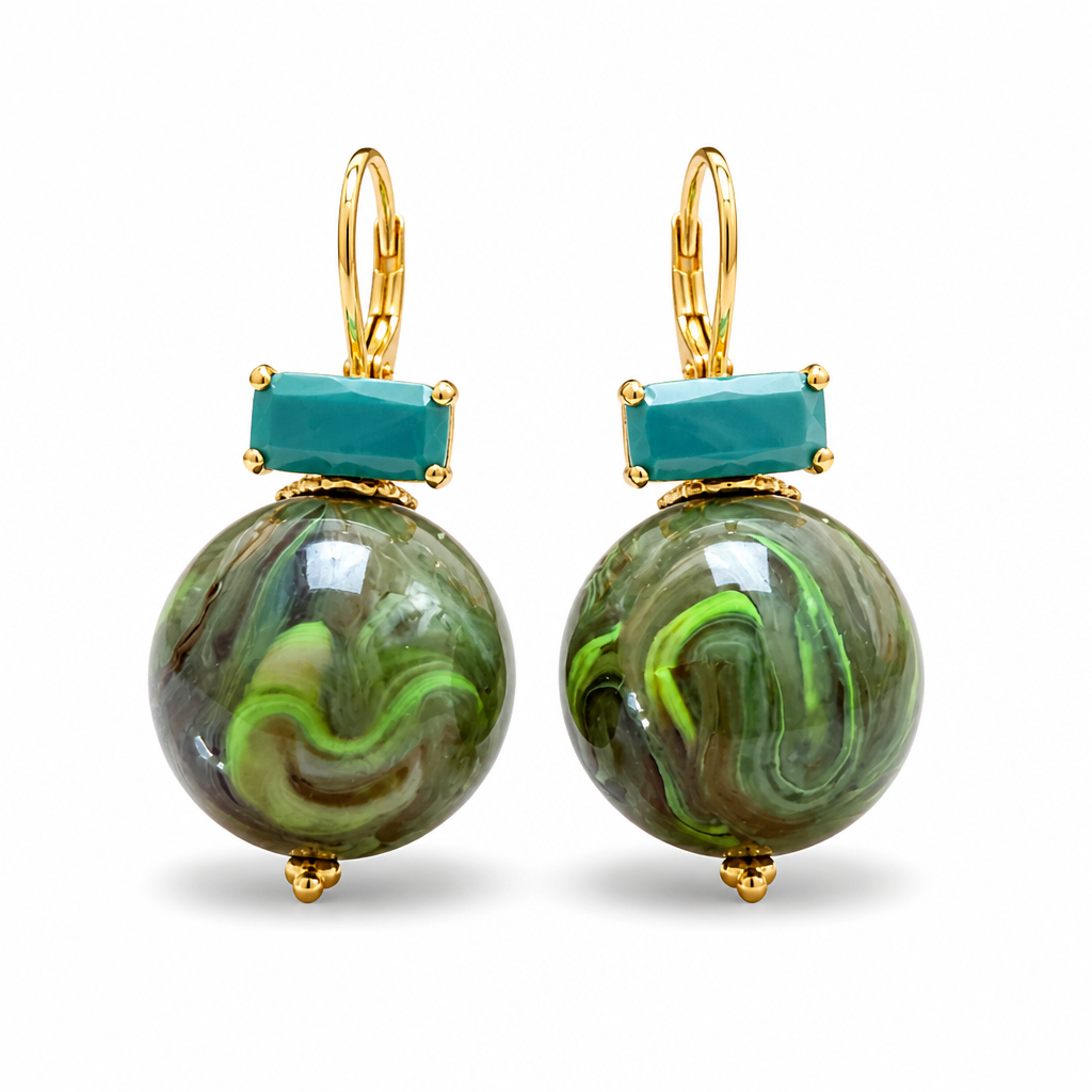 GAS BIJOUX - BOUCLES D'OREILLES DECALCIA METAL DORÉ - KAKI CRISTAL TURQUOISE