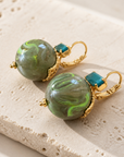 GAS BIJOUX - BOUCLES D'OREILLES DECALCIA METAL DORÉ - KAKI CRISTAL TURQUOISE