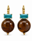 GAS BIJOUX - BOUCLES D'OREILLES DECALCIA DORÉES - MARRON ET CRISTAUX TURQUOISE