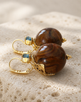 GAS BIJOUX - BOUCLES D'OREILLES DECALCIA DORÉES - MARRON ET CRISTAUX TURQUOISE