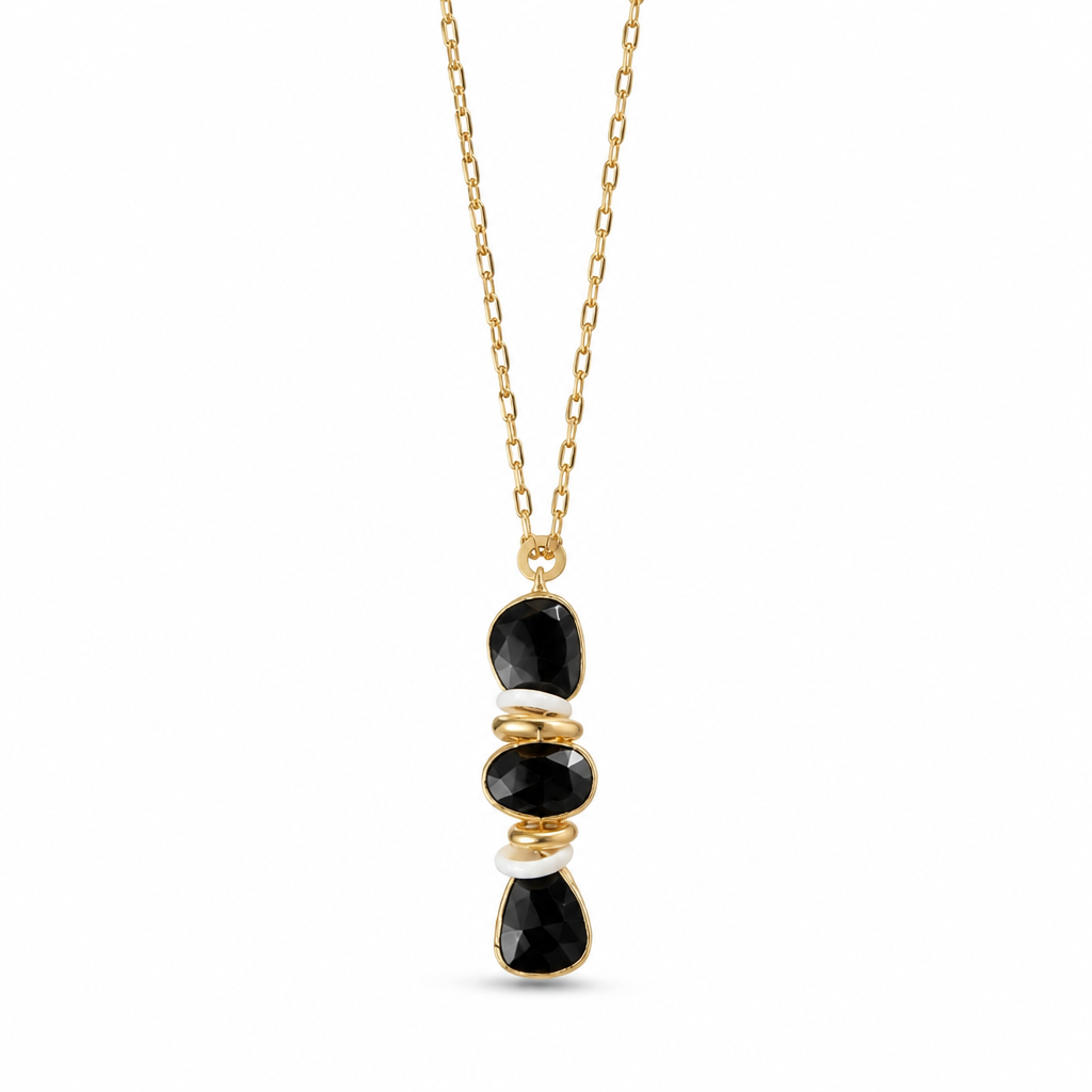 GAS BIJOUX - SAUTOIR SILENE DORÉ - ONYX ET ACETATE BEIGE