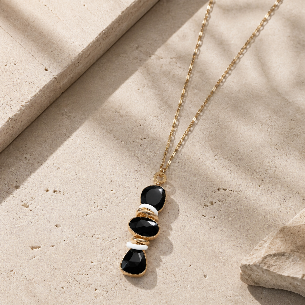 GAS BIJOUX - SAUTOIR SILENE DORÉ - ONYX ET ACETATE BEIGE