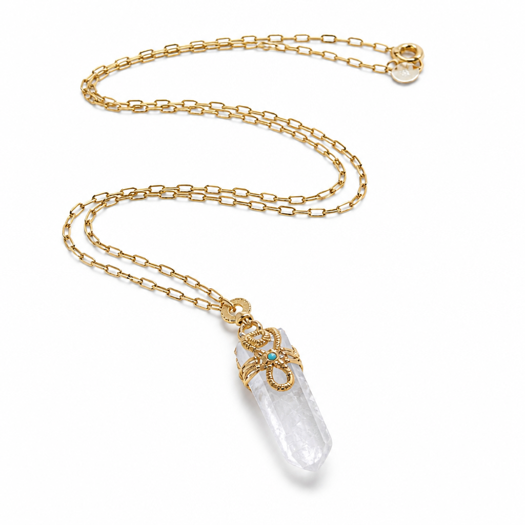 GAS BIJOUX - SAUTOIR CRISTAL NAJA DORÉ - QUARTZ BLANC