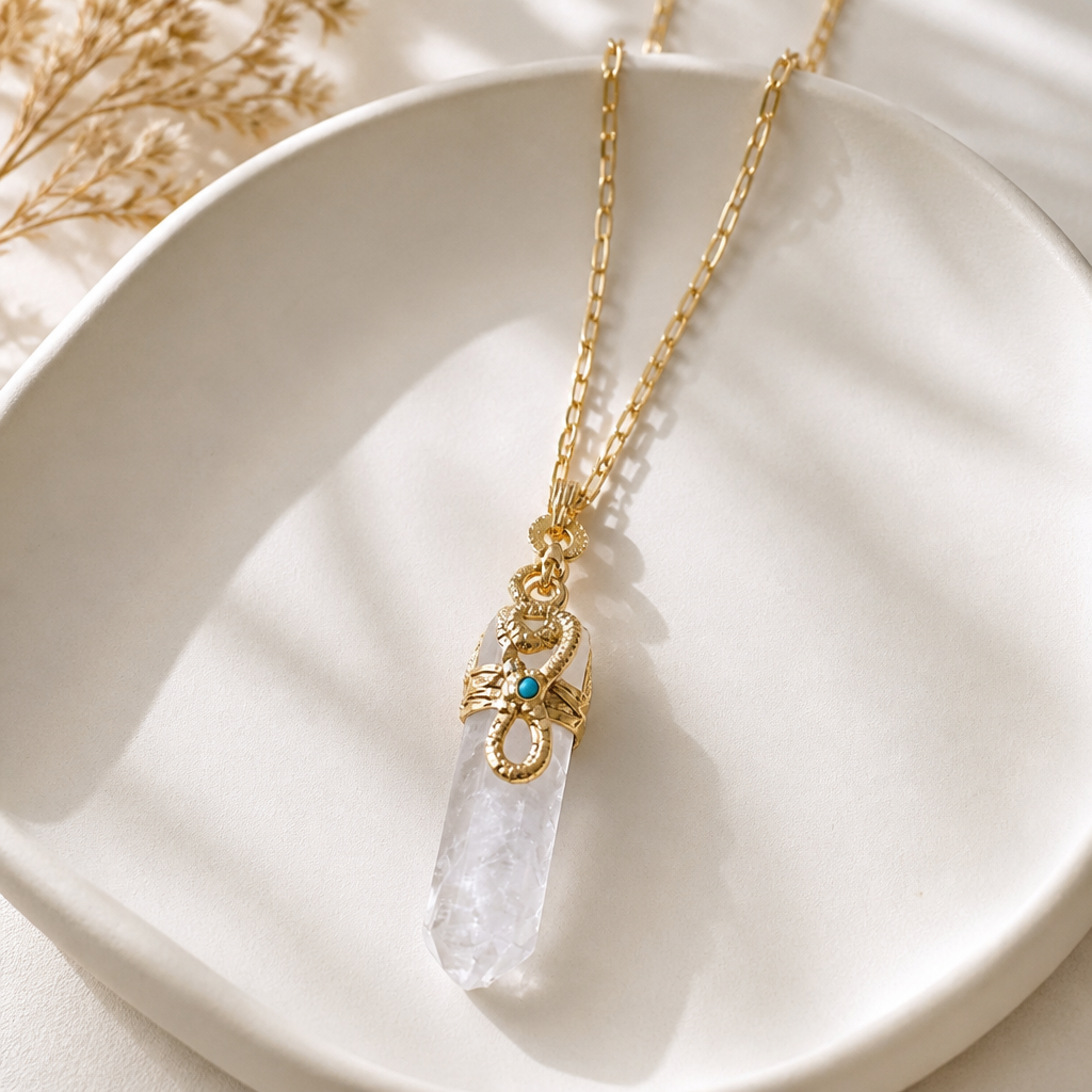 GAS BIJOUX - SAUTOIR CRISTAL NAJA DORÉ - QUARTZ BLANC