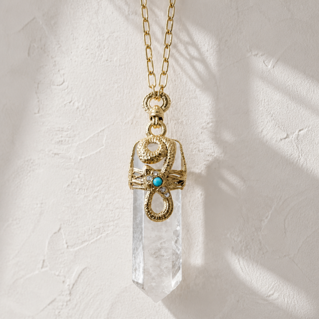 GAS BIJOUX - SAUTOIR CRISTAL NAJA DORÉ - QUARTZ BLANC