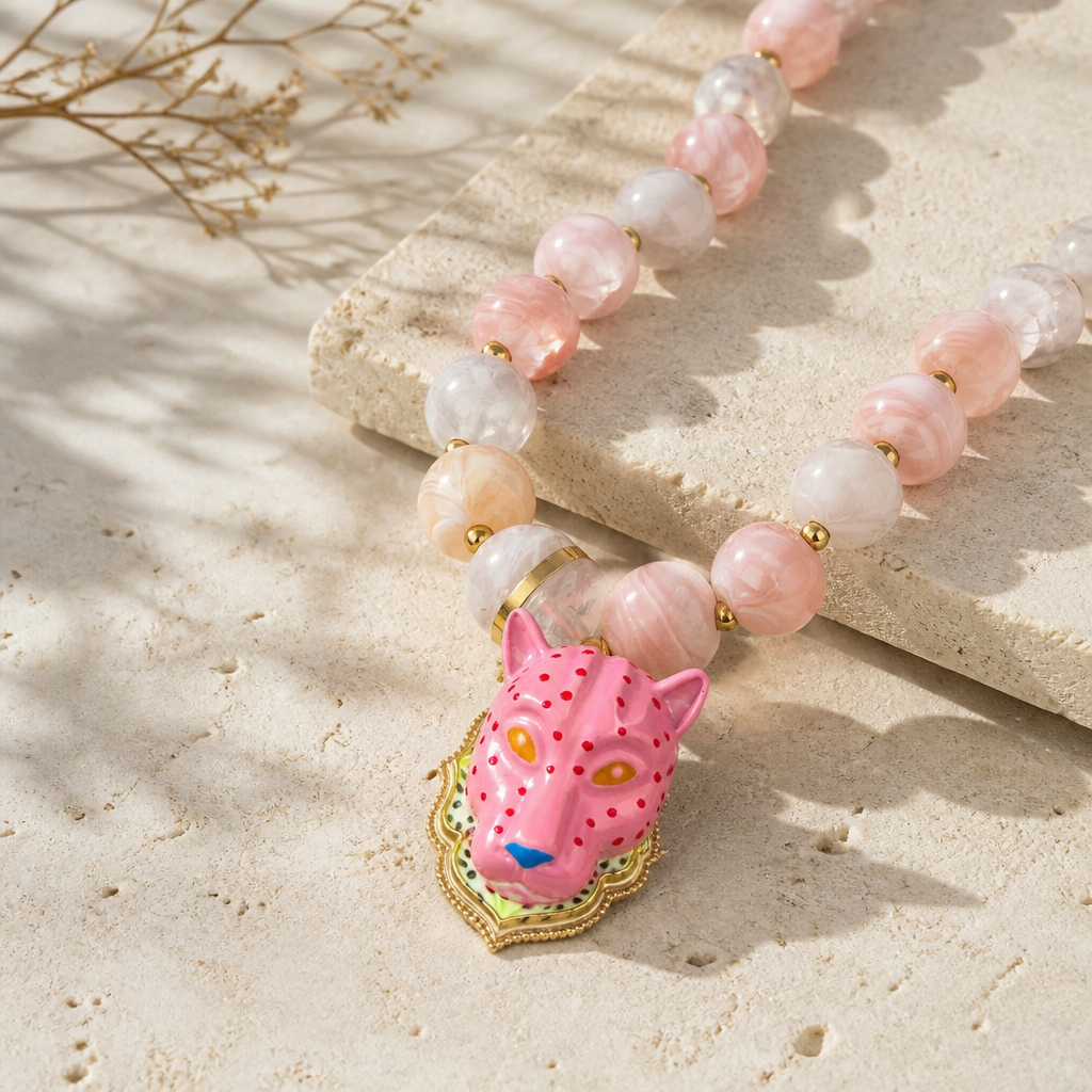 EXVOTOBYNAGAP - COLLIER PANTHERE ROSE
