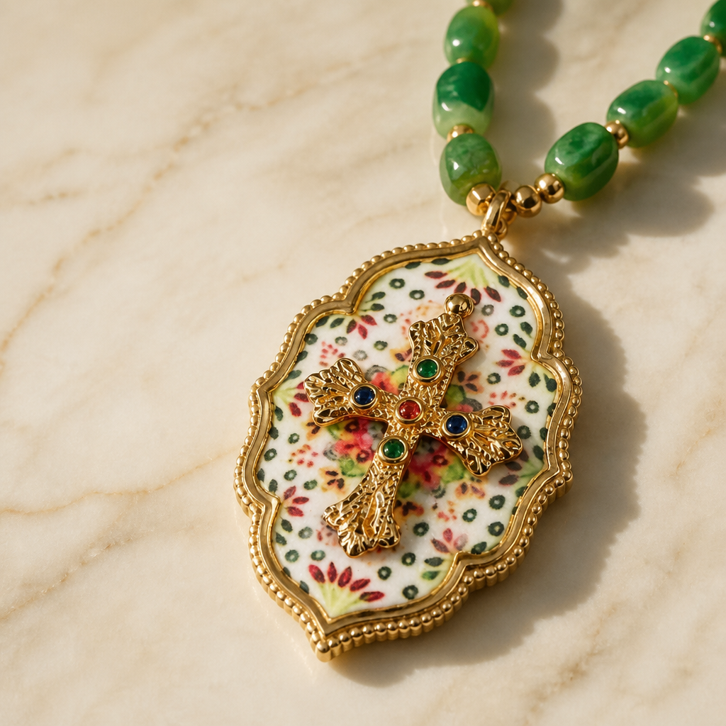 EXVOTOBYNATGAP - COLLIER PENDENTIF EMAILLÉ AVEC CROIX